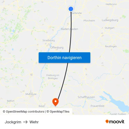 Jockgrim to Wehr map