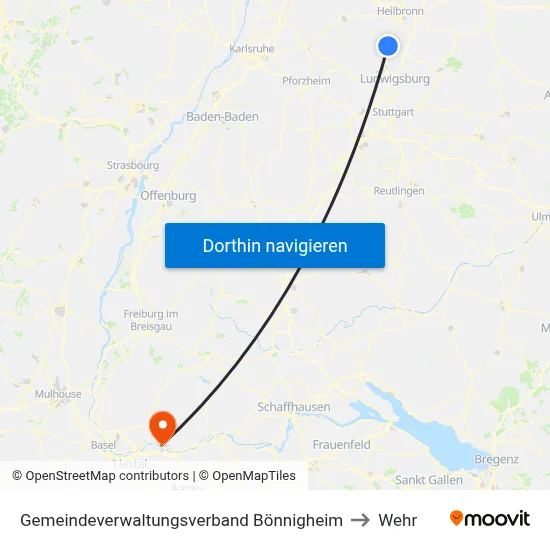 Gemeindeverwaltungsverband Bönnigheim to Wehr map