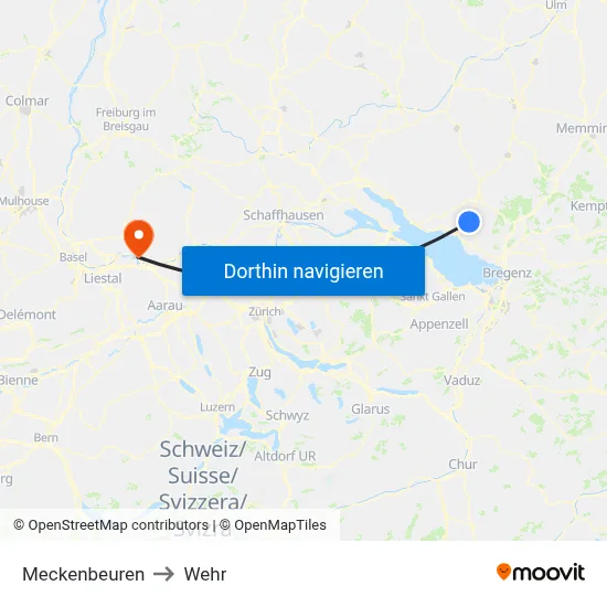 Meckenbeuren to Wehr map