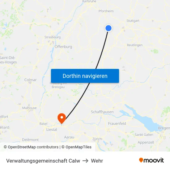 Verwaltungsgemeinschaft Calw to Wehr map