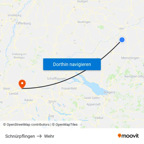Schnürpflingen to Wehr map