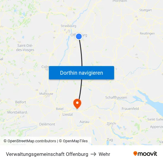 Verwaltungsgemeinschaft Offenburg to Wehr map