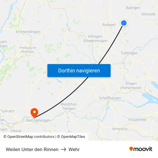Weilen Unter den Rinnen to Wehr map