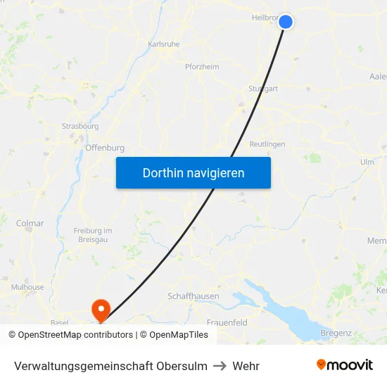 Verwaltungsgemeinschaft Obersulm to Wehr map