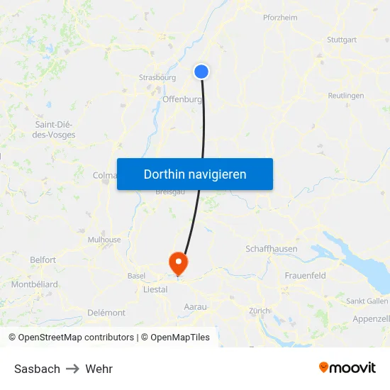 Sasbach to Wehr map