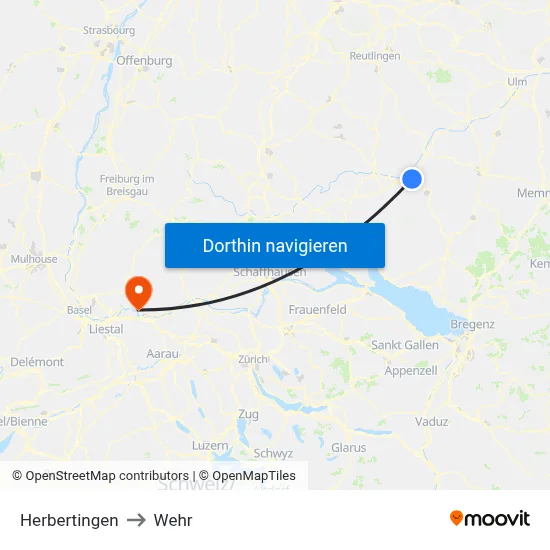 Herbertingen to Wehr map