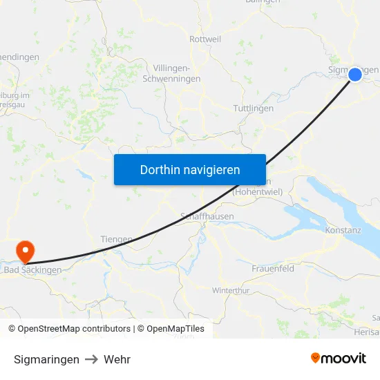 Sigmaringen to Wehr map