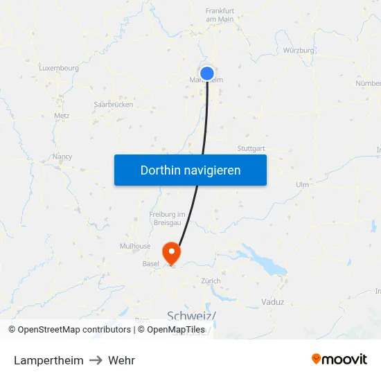 Lampertheim to Wehr map
