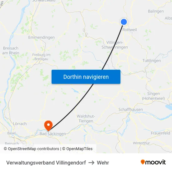 Verwaltungsverband Villingendorf to Wehr map