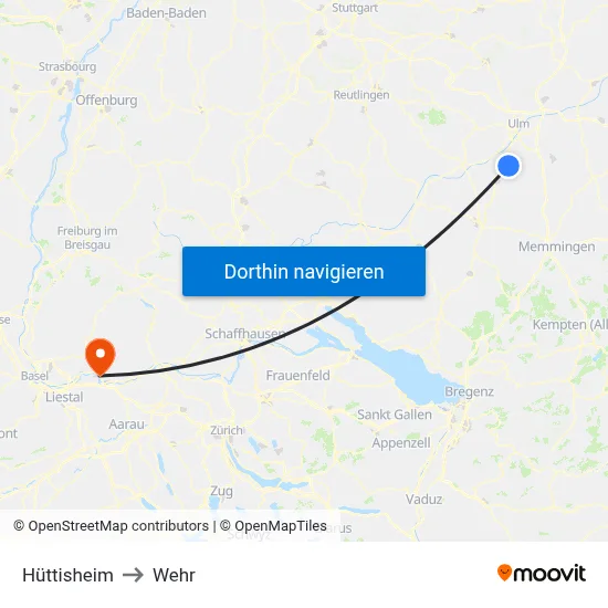 Hüttisheim to Wehr map