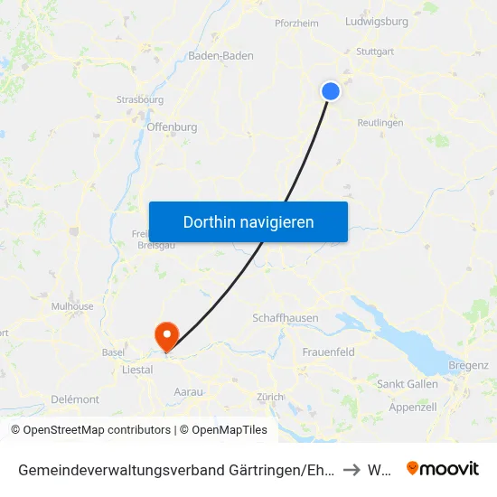 Gemeindeverwaltungsverband Gärtringen/Ehningen to Wehr map