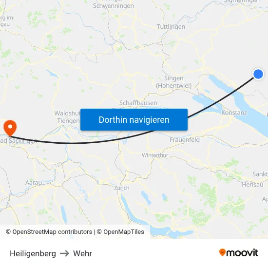 Heiligenberg to Wehr map