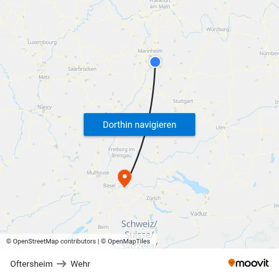 Oftersheim to Wehr map
