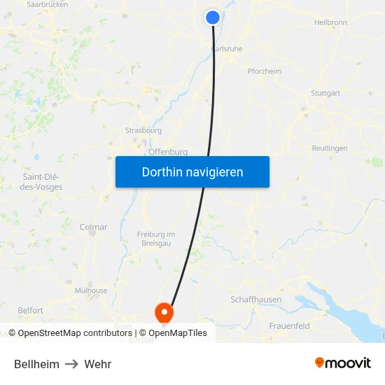Bellheim to Wehr map