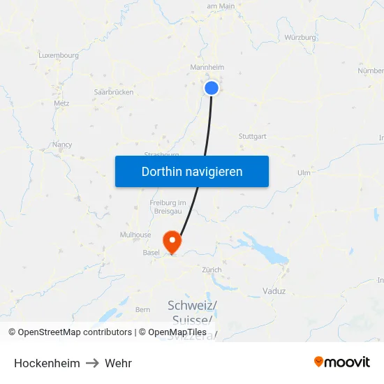 Hockenheim to Wehr map
