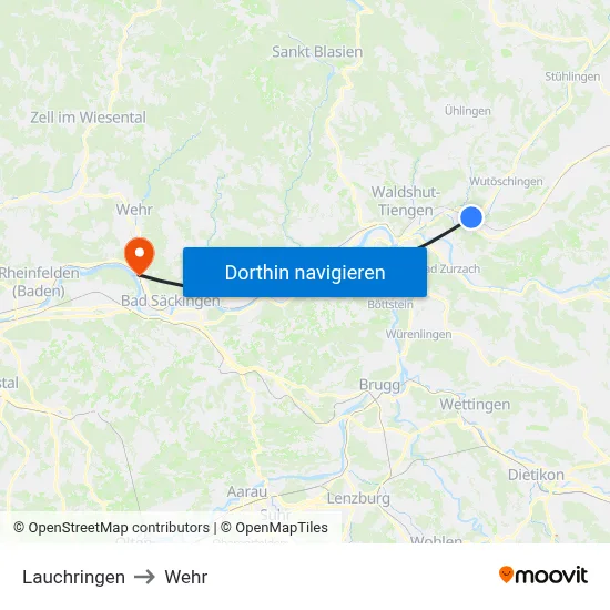 Lauchringen to Wehr map