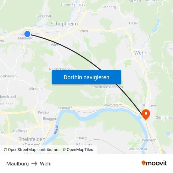 Maulburg to Wehr map