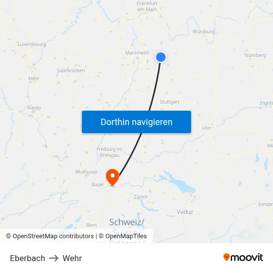 Eberbach to Wehr map