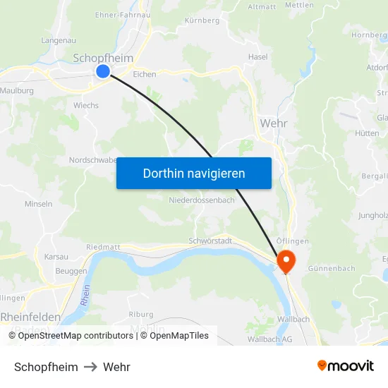 Schopfheim to Wehr map