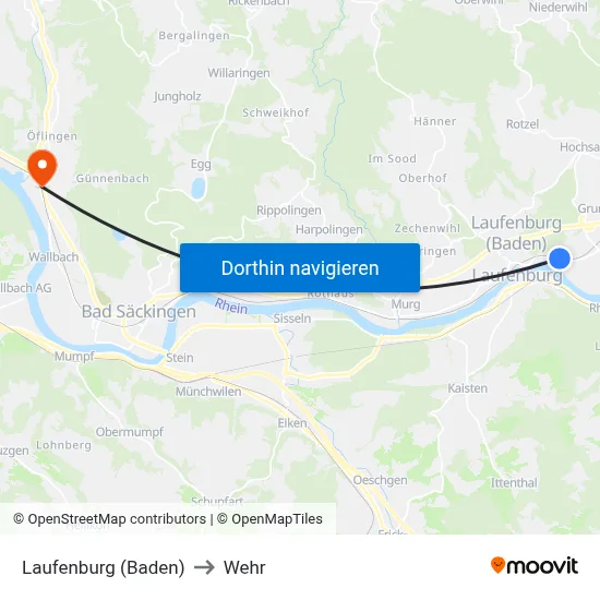 Laufenburg (Baden) to Wehr map