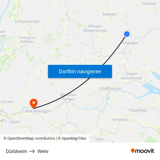 Dürbheim to Wehr map