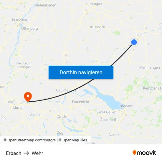 Erbach to Wehr map