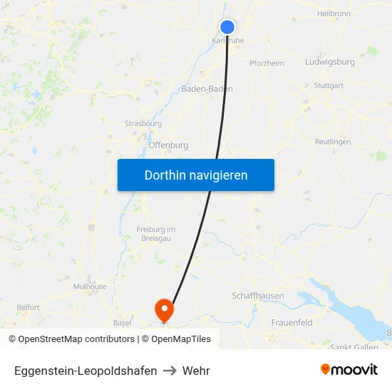 Eggenstein-Leopoldshafen to Wehr map