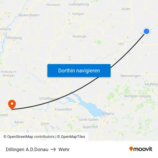 Dillingen A.D.Donau to Wehr map