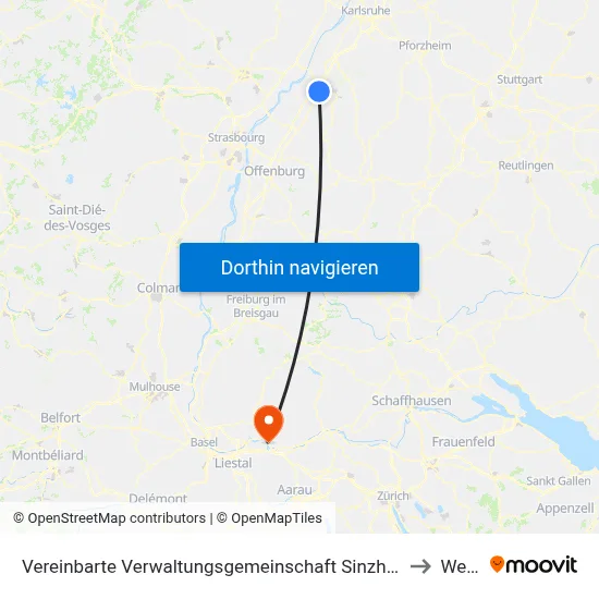 Vereinbarte Verwaltungsgemeinschaft Sinzheim to Wehr map