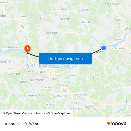 Albbruck to Wehr map