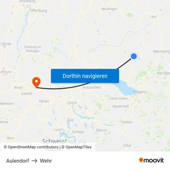 Aulendorf to Wehr map