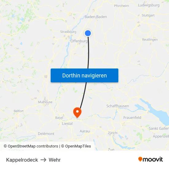 Kappelrodeck to Wehr map