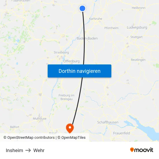 Insheim to Wehr map