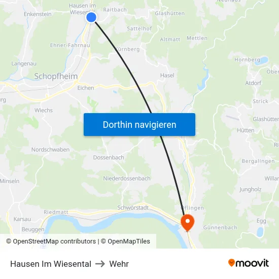 Hausen Im Wiesental to Wehr map