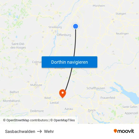 Sasbachwalden to Wehr map