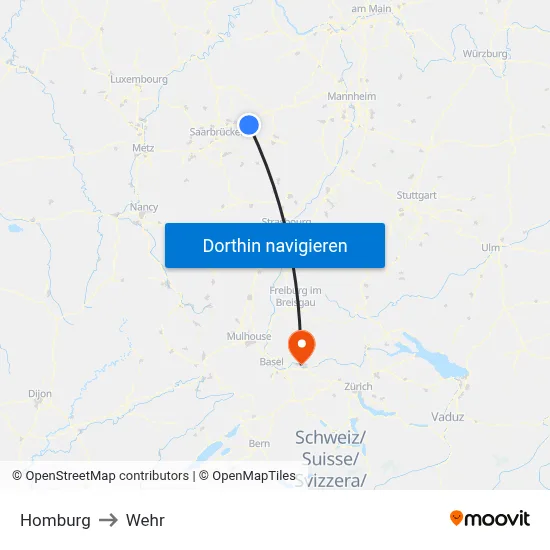 Homburg to Wehr map