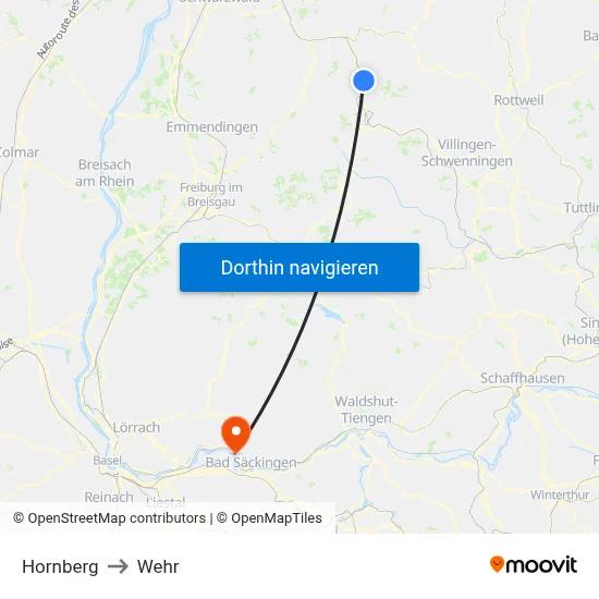 Hornberg to Wehr map