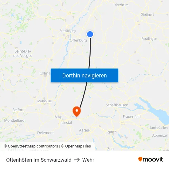 Ottenhöfen Im Schwarzwald to Wehr map