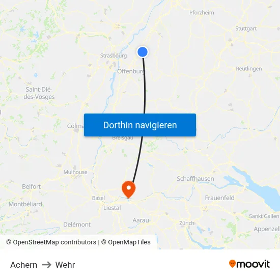 Achern to Wehr map