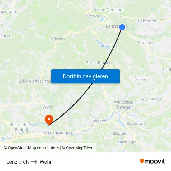 Lenzkirch to Wehr map