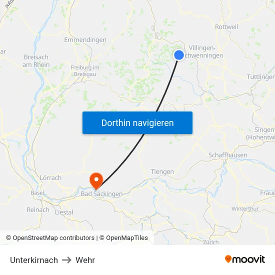 Unterkirnach to Wehr map