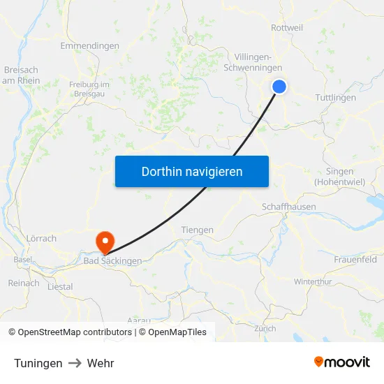 Tuningen to Wehr map