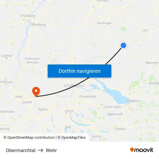 Obermarchtal to Wehr map