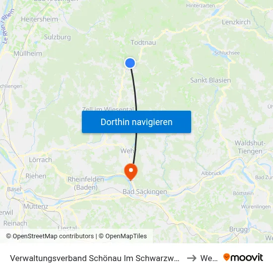 Verwaltungsverband Schönau Im Schwarzwald to Wehr map