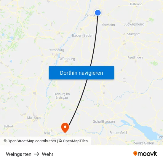 Weingarten to Wehr map