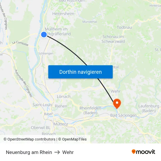 Neuenburg am Rhein to Wehr map