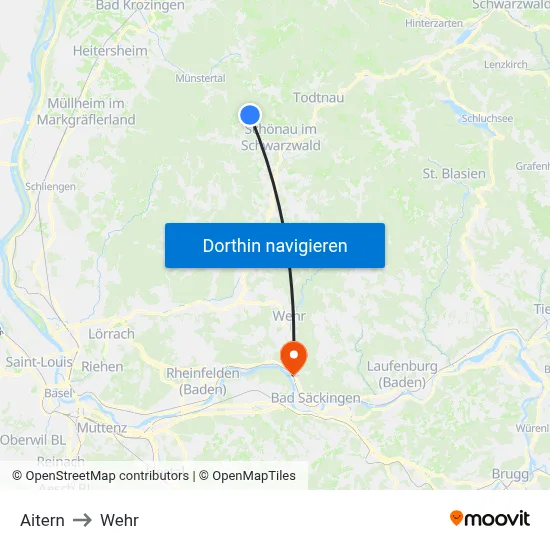 Aitern to Wehr map