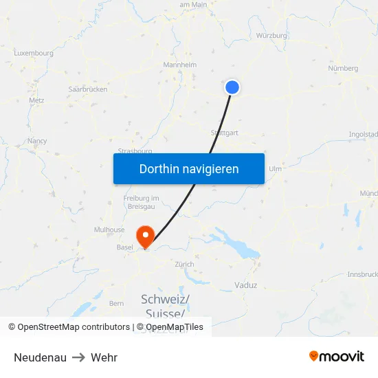 Neudenau to Wehr map