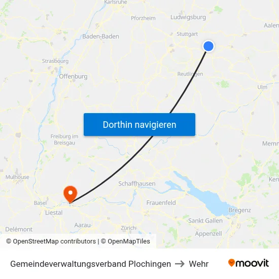 Gemeindeverwaltungsverband Plochingen to Wehr map