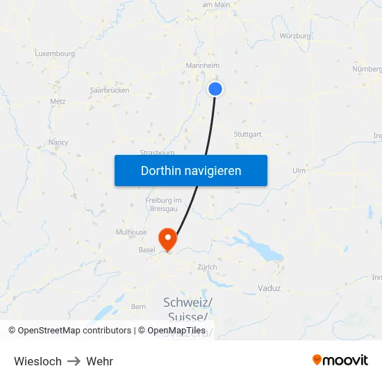 Wiesloch to Wehr map